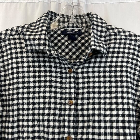 Lands’ End Women’s Checkered Button Up Top Black/White Size 10 - Picture 3 of 7